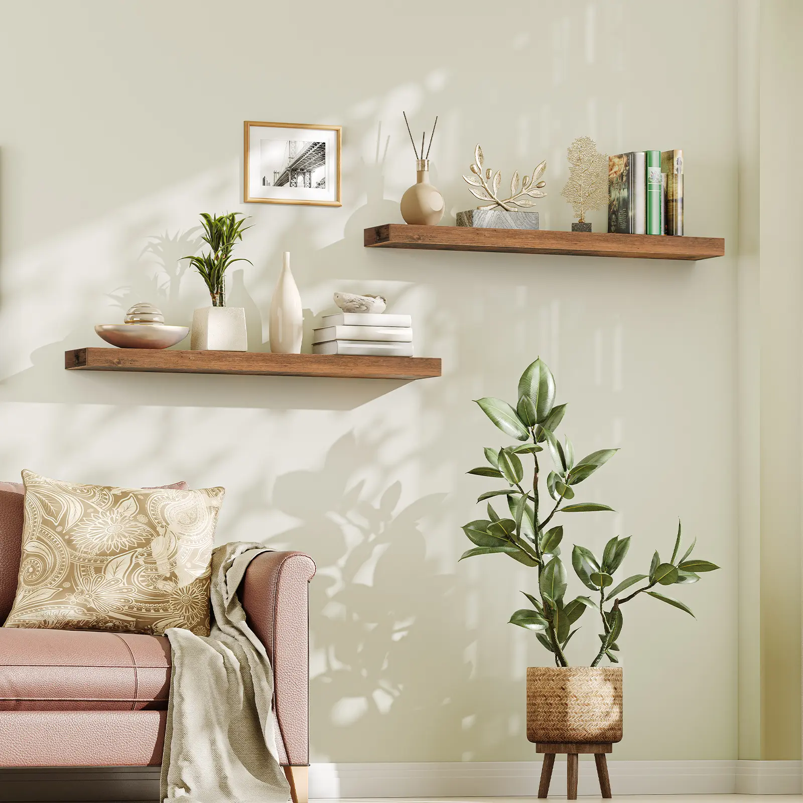 HOOBRO 47.2 Inch Floating Shelves, Wall Shelf Set of 2 with Invisible Brackets, for Wall Decor in Bathroom, Bedroom, Kitchen, Living Room, Toilet #SummerVibes