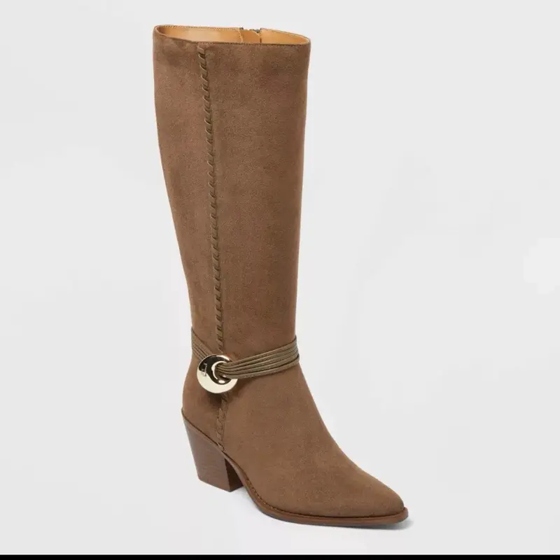 (Final Sale without box ) Women's Rio Whip Stitch Mid-Calf Tall Boots - Soft, Casual, Memory Foam Insole, Rubber Sole Durability, Closed Ankle Footwear