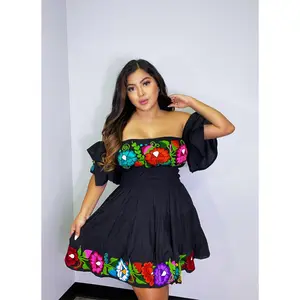 Luz Dress - Casual Women's Embroidered Dress with Straps, Short Sleeves, and Flared Skirt for Summer Comfort