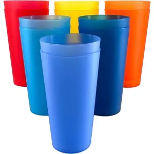 Large Plastic Cups  - 32 oz Water Tumblers Unbreakable Drinking Glasses set of 12 -  Dishwasher Safe Big Plastic Cups for  Kitchen Camping Party Outdoor
