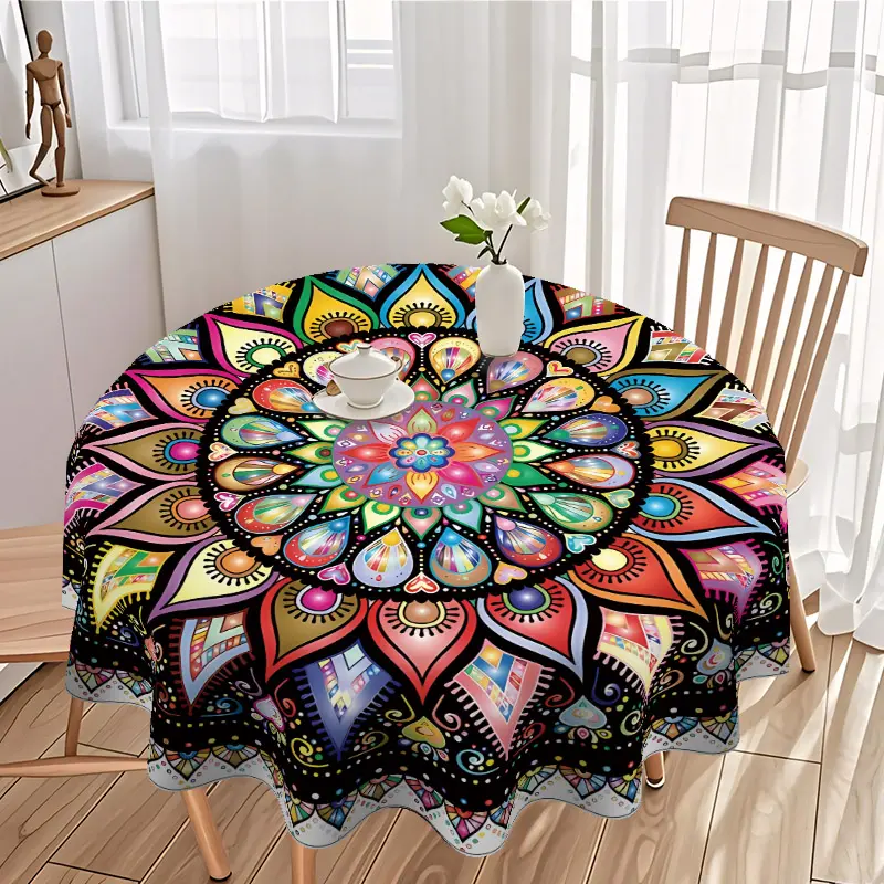 Colorful Aesthetic Floral Print Tablecloth, Round Tablecloth, Picnic Table Cover, Table Decoration Supplies for Home Kitchen Dining Room, Vanity Decor Accessories