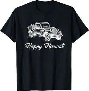Happy Harvest Fall Autumn Tee with Vintage Pickup Truck T-Shirt - Jhunbacan Shop 65B08G5SX397