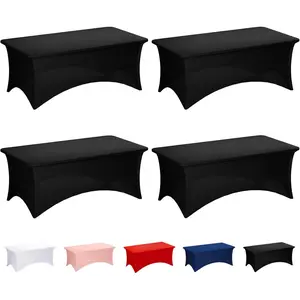Fixwal Black Tablecloths for 8 Foot Rectangle Tables, 4 Pack Spandex Stretch Fitted Table Covers for Party, Trade Show, Banquet, Wedding, Buffet