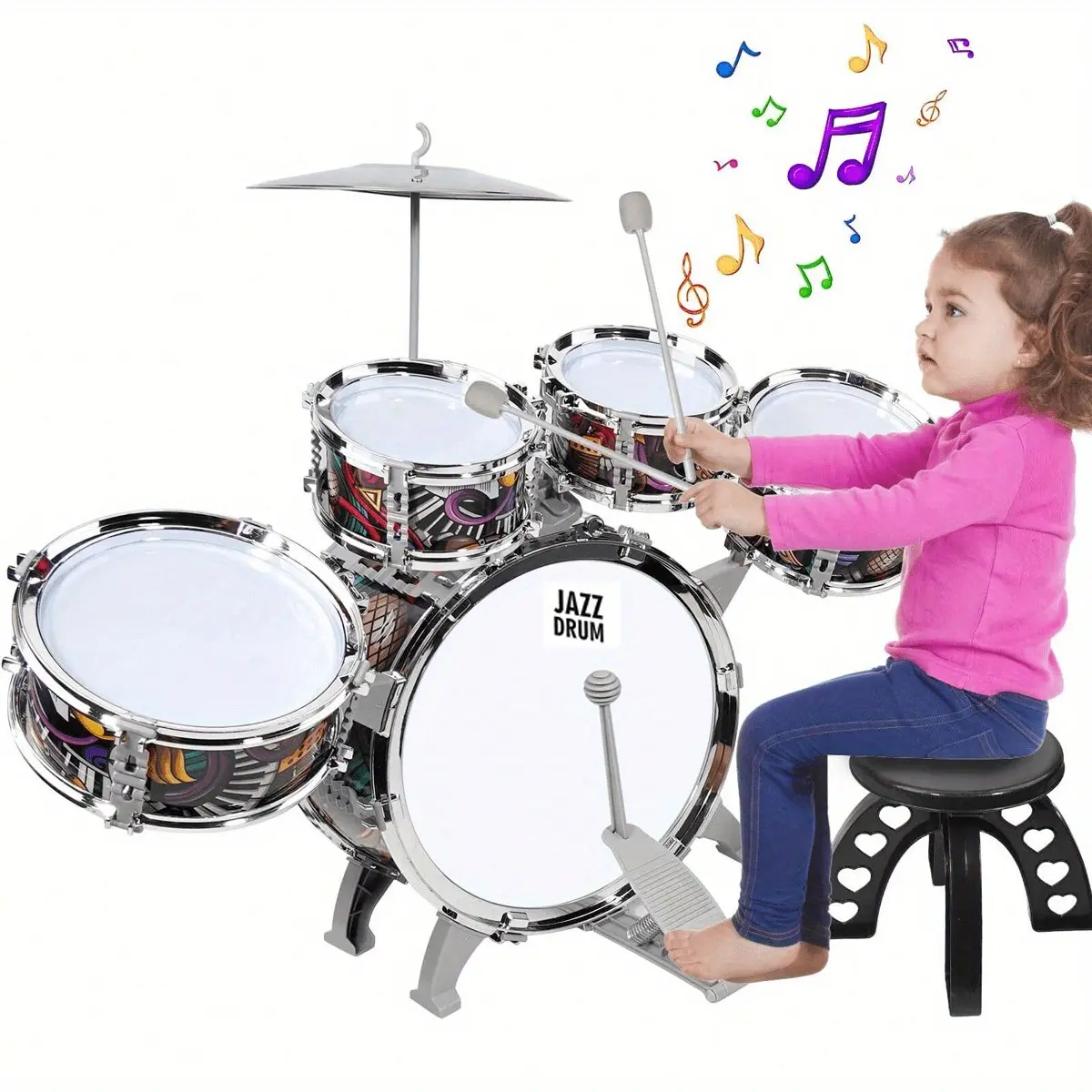 Kids Drum Set for Preschoolers, 5 Piece Treble Drum Set, Mini Jazz Drum Set Musical Instrument Toys for 3-12 Years Boys Girls Babies Kids Halloween Christmas Gift Light Drums Steel Tongue Drum Round Portable