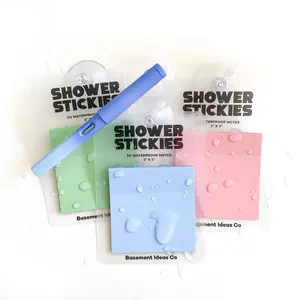 Shower Stickies: 50-Pack Waterproof Notes with Suction Cup & Pencil - Sticks to Wet & Dry Surfaces, Durable, Tear-Proof, 3x3 inch