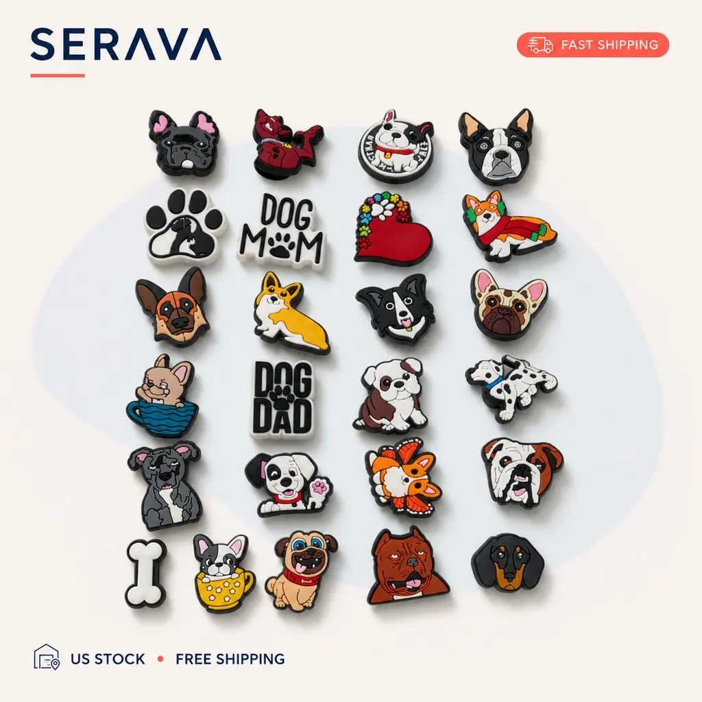 25 Piece Dog Breed Shoe Charms Set, Cute Animal PVC Decoration Accessories for Garden Clogs, Durable Cartoon Shoe Pins for Kids and Adults