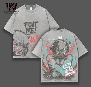 ''I'm the King of the Mountain'' Inosuke Hashibira T-Shirt Demon Slayer Anime Graphic Tee  Acid Washed Cotton Shirt Manga Streetwear Soft Casual Menswear Gift for Demon Slayer Fans Infinity Castle Arc Merch