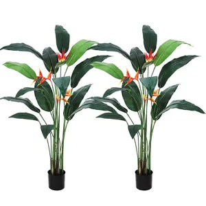 Artificial Bird of Paradise Plant, Fake Palm Tree, Tropical Faux Plants with Flower Fruit Leaf, Plastic Rubber Silk Decor, Modern Indoor Outdoor Home Office Decorative Ornaments, Housewarming Gift, With/Without Flowers