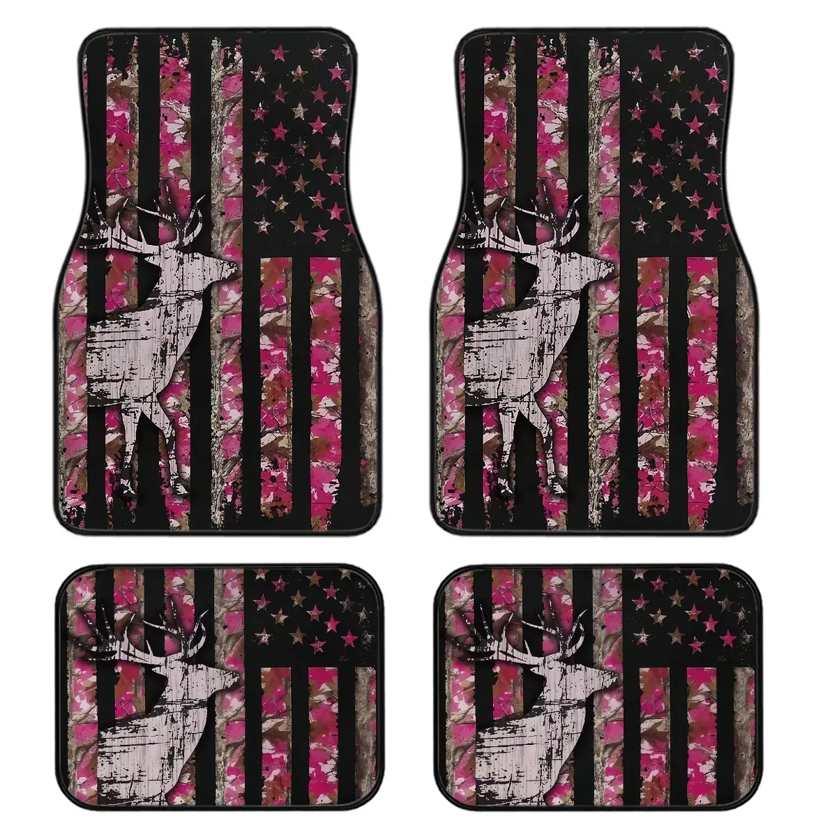 4-Piece Deer Camouflage Car Floor Mats Set, Universal Fit, Crystal Velvet, Full Coverage, Suv, Sedan, Truck Interior Accessories