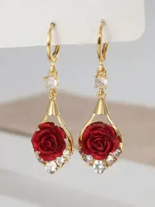 Rose Drop Earrings Golden Sparkling Crystal Tassel Design, Chic Elegant Fashion Jewelry Water Drop Earrings for Women 2025