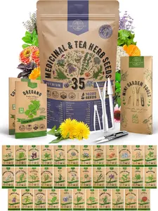 35 Medicinal & Tea Herb Seeds Variety Pack for Indoor & Outdoors. 16,335+ Non-GMO Heirloom Garden Seeds: Anise, Bergamot, Borage, Cilantro, Chamomile, Dandelion, Rosemary Seeds & More