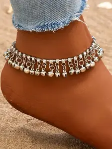 Boho Style Rhinestone & Bell Tassel Decor Anklet, Vintage Alloy Anklet for Women & Girls, Jewelry for Party, Daily Exquisite Jewelry for Birthday Gift