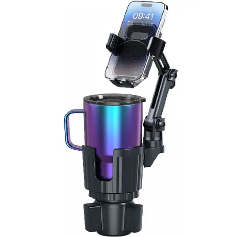 Phone Holders for Your Car Cup Holder, 2 in 1 Cell Phone Holder Mount With Cup Holder Expandable Base, 360 Degree Rotating Neck, Fits All 4-7" Smartphones and Under 4.3" Wide Most Bottles