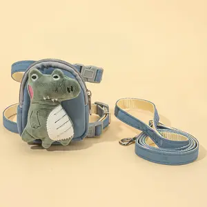 1 Set Cartoon Plush Doll Decorated Dog Harness and Leash Set - Comfortable Nylon, Pet Food or Waste Bag Carrier Backpack, Collar and Leash Combo for Small to Medium Dogs or Cats, Polyester Fiber, Under 4 ft Length, No Battery Required