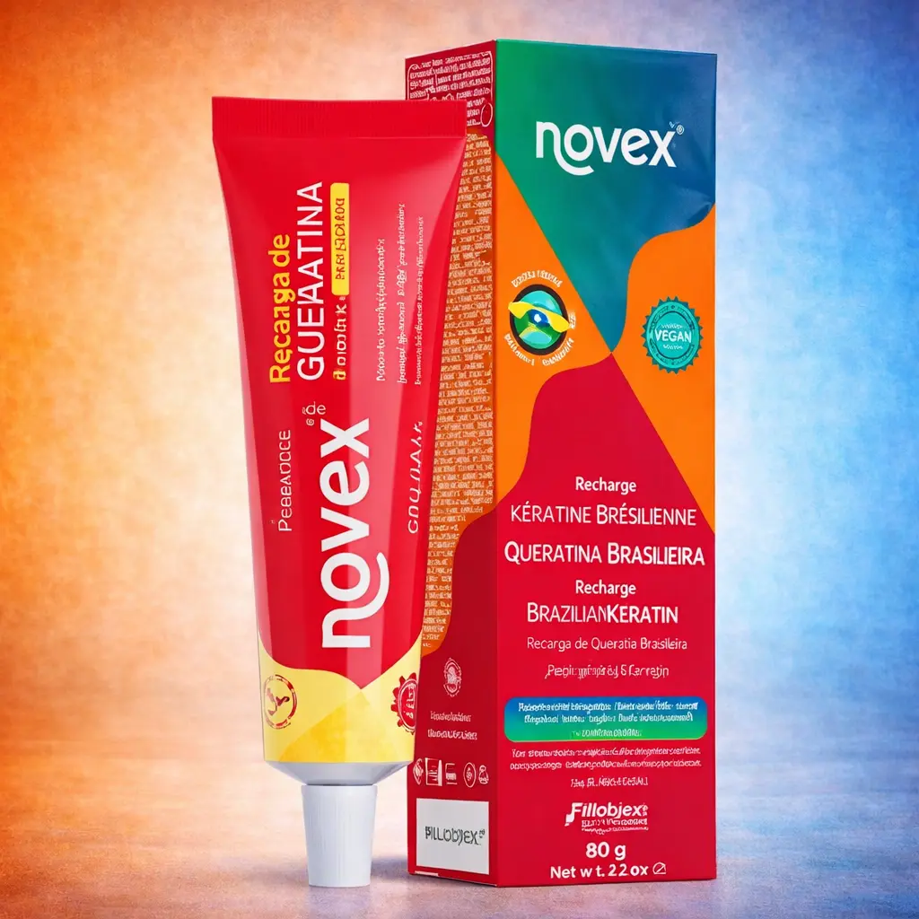 Novex Brazilian Keratin Recharge Haircare Treatment - Formaldehyde-Free Moisturizer, Hydrating Anti-Frizz Damage Repair Curl Cream for Dry Hair, At-Home Use, 80g, Frizz Control, Adults, Normal, All Hair Types