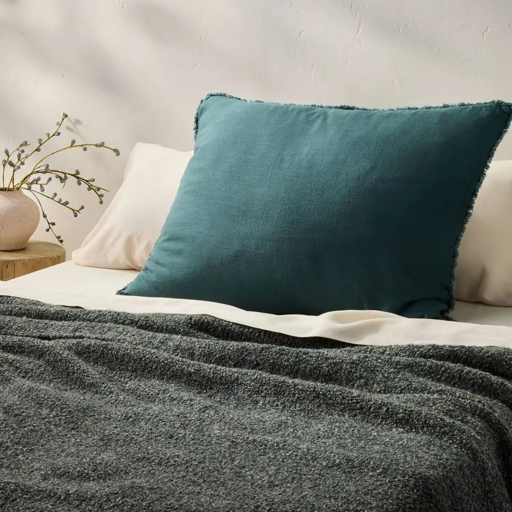 King Euro Heavyweight Linen Blend Decorative Throw Pillow Dark Teal Blue - Casaluna: Rectangle Rayon & Linen Removable Cover