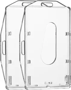 2 Pack Hard Plastic Badge Holder, Dual-Sided Horizontal and Vertical ID Card