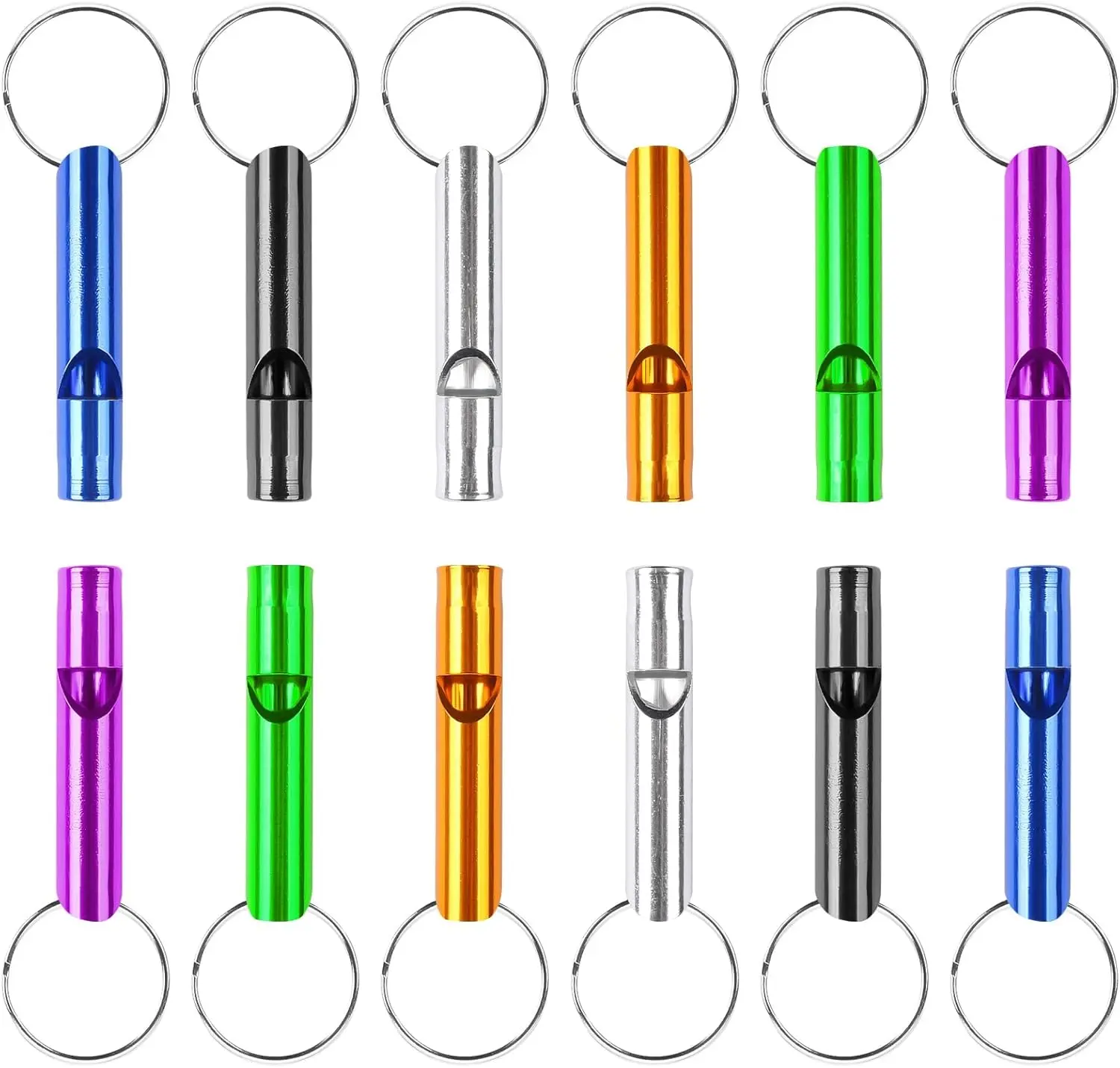 12 pcs Emergency Whistle with Key Chain, Aluminum Extra Loud Safety Survival Whistle Keychain for Outdoor Sports Camping Hiking Boating Hunting,