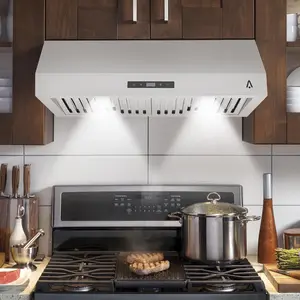 30 Inch Stainless Steel Range Hood - Under Cabinet or Insert, 400 CFM 3-Speed Exhaust Fan, Touch or Push Button Controls LED Lights, Dishwasher Safe Baffle Filters, Low Noise Kitchen Vent