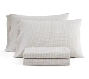 Martha Stewart Gingham White/Beige Cotton FullSheet Set
