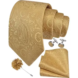 3.15"(8cm) Mens Tie and Lapel Pin Paisley Necktie Hankerchief Cufflinks Set for Men