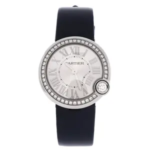 Pre-owned Cartier Ballon Blanc de Cartier Quartz Watch Stainless Steel and Satin with Diamond Bezel 30 by Rebag