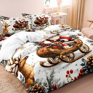 3pcs Christmas, Santa, Claus, Fawn, Snowflake, Gift Snowman Pattern Three-dimensional Super Soft Fleece Digital Printing Duvet Cover Soft and Comfortable, Suitable for Bedroom School (1* Duvet Cover + 2 Pillowcase) Duvet Cover Sets