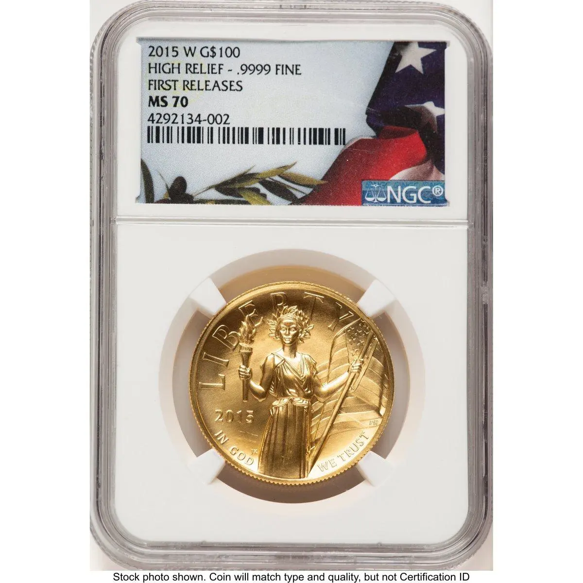 Modern Bullion Coins (2015-W G$100 American Liberty High Relief FR Bunting Flag)
