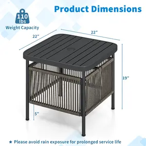 COSTWAY - Outdoor Side Table with Umbrella Hole and Storage Shelf
