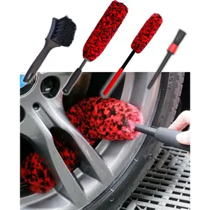 Professional 4 Pack Long Handle Wheel Brush Kit for Cleaning Wheel and Tire- 2X Soft Wheel Cleaning Brush, Detailing Brush and Stiff Tire Brush, Bendable& Durable Wheel Rim Cleaner Brush Set