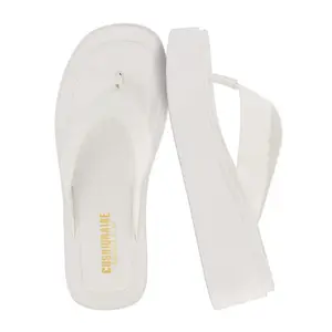 CUSHIONAIRE Women's Pippin thong platform sandal with +Memory Foam - White 9