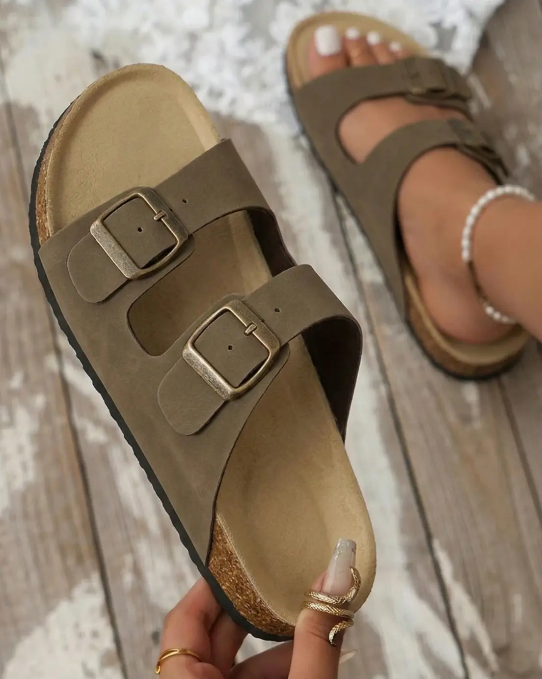 Women's Sandals Flats Soft Open Toe Summer Slide With Adjustable Buckle Slippers Shoes.