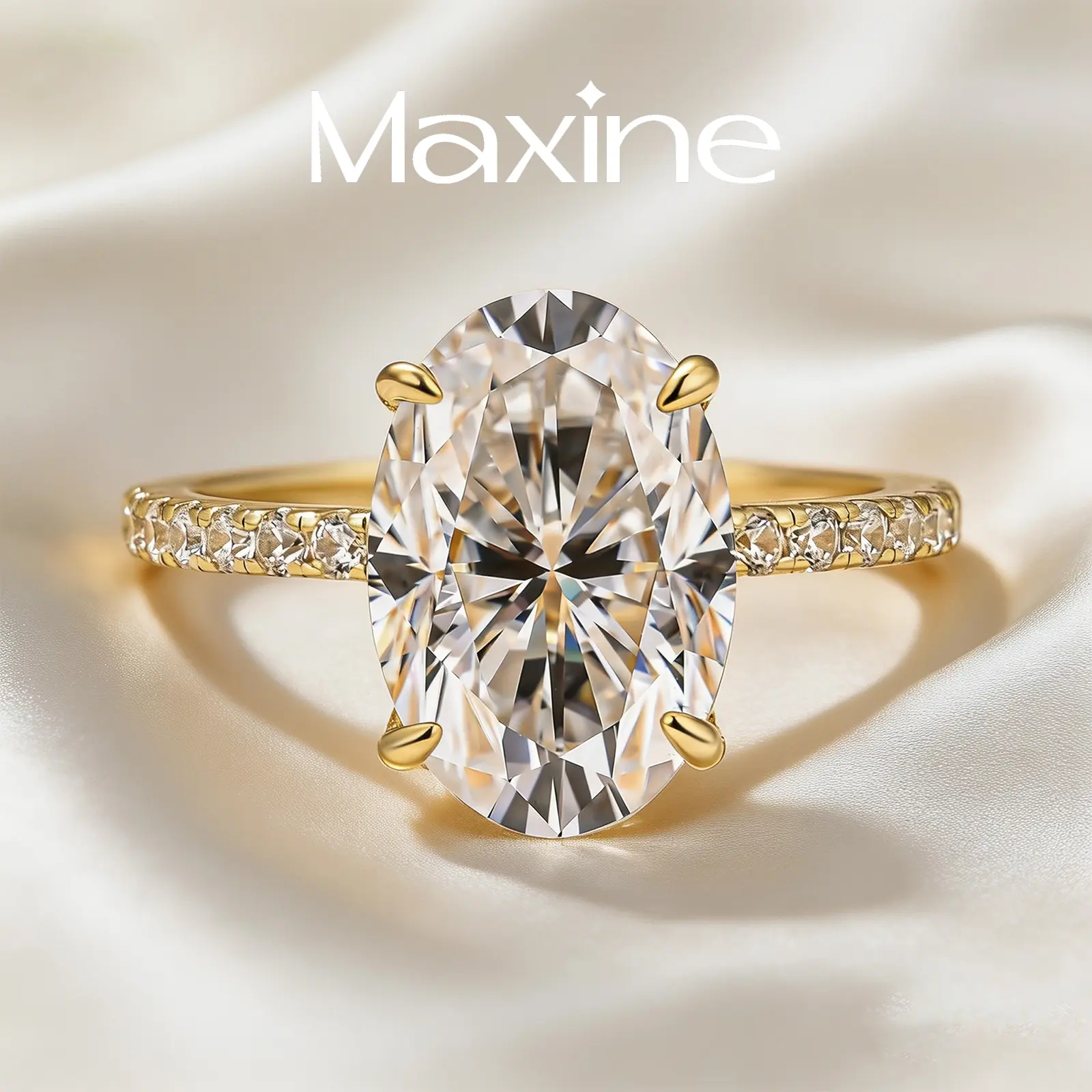 MAXINEJEWELRY 4.0Ct Oval Cut Synthetic Moissanite Solitaire Engagement Ring - Elegant Moissanite Decorated Women's Jewelry, Ideal for Proposal, Anniversary Gift, Elegant Ring