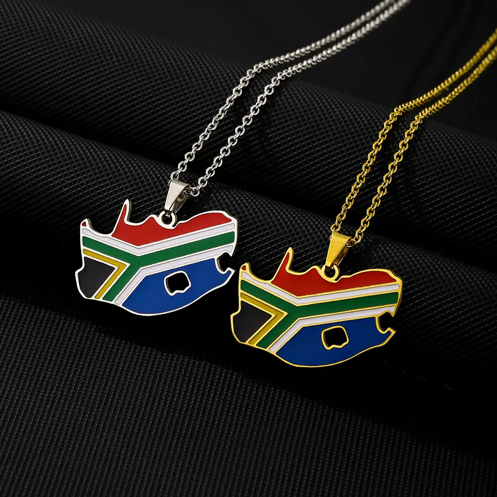 Ethnic South Africa Map Necklace, Stainless Steel Pendant with Love Heart Cut-Out, Modern Minimalist Chain Jewelry for Couples, Love Heart Necklace