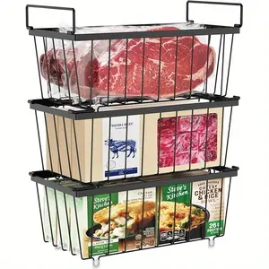 4/6 Pack Freezer Organizer Bins Small Stackable Deep Freezer Organizer Bins for 7 Cu.Ft Freezers Easy Get Bottom Foods Without Digging, Chest Freezer Organizer Prevent Frozen Food Waste, Black