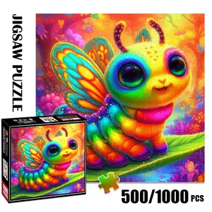 1pc 1000 piece adult puzzle 58x58cm Colorful Fantasy Butterfly - like Creature with Big Eyes 500 pieces paper jigsaw puzzle Animal Shape Puzzle suitable for DIY creative games for adults and families, birthday and hol