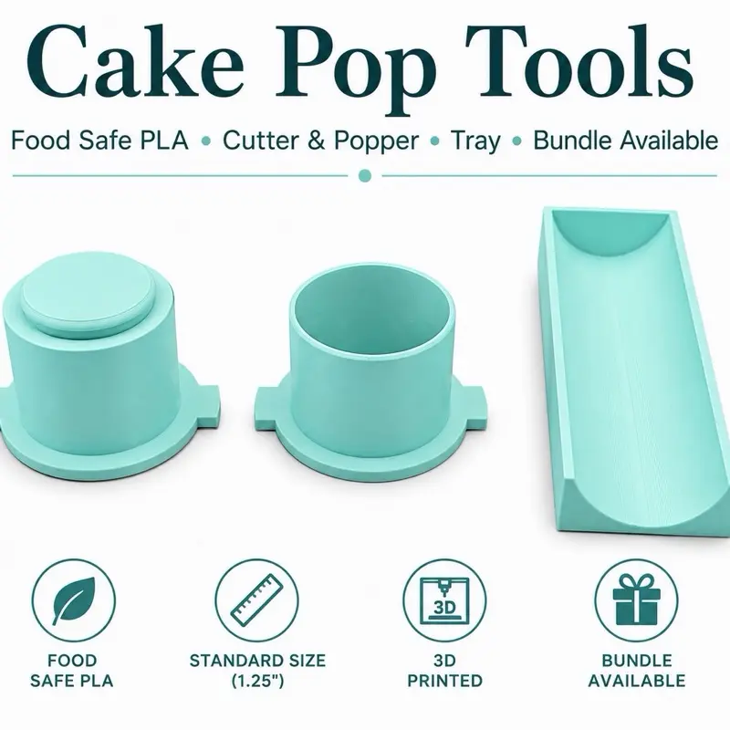 Filled Circle Cake Pop Tools Set | 3D Printed Food Safe PLA Cake Pop Mold Tools | Cake Pop Cutter & Popper |  Tray | Baking Supplies