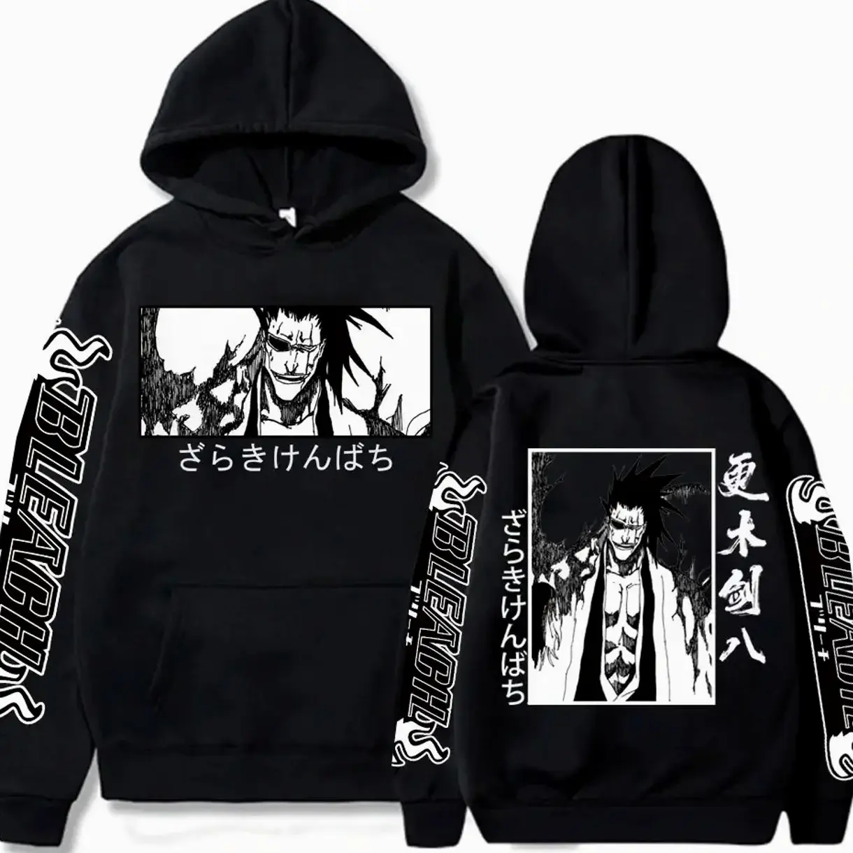 Japanese Anime Bleach Y2K Men Zaraki Kenpachi manga Hoodies Graphic plus size Funny Harajuku Cartoon Pullovers Male Sweatshirts VZR