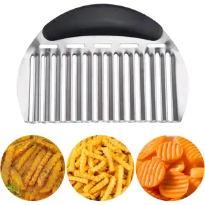 Large Crinkle Cutter French Fry Cutter, Potato Slicer Wavy Chopper, Stainless Steel Wavy Slicer with Handle for Carrot Vegetable - Heavy Duty Kitchen Tool for Homemade Fries