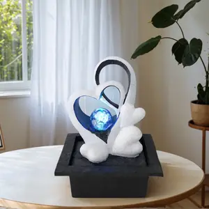 The Fountain of Love Indoor Water Fountain Decor with Crystal Orb Heart-Shaped Design for Home Decor 8.5"Lx7.4"Wx10.6"H Complete Accessories Included Decorative Gift