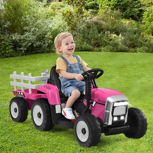 [Costway]- Ride on Tractor/Excavator with Detachable Trailer, 6/12V Wireless Kids' Electric Vehicles w/ Ground Loader & 7 LED Headlights-Springtok