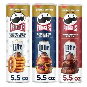 Pringles Potato Chips Beer Variety Set 5.5oz - 3 cans (Beer-Braised Steak, Beer-Battered Onion Ring, Beer Cheese Burger)