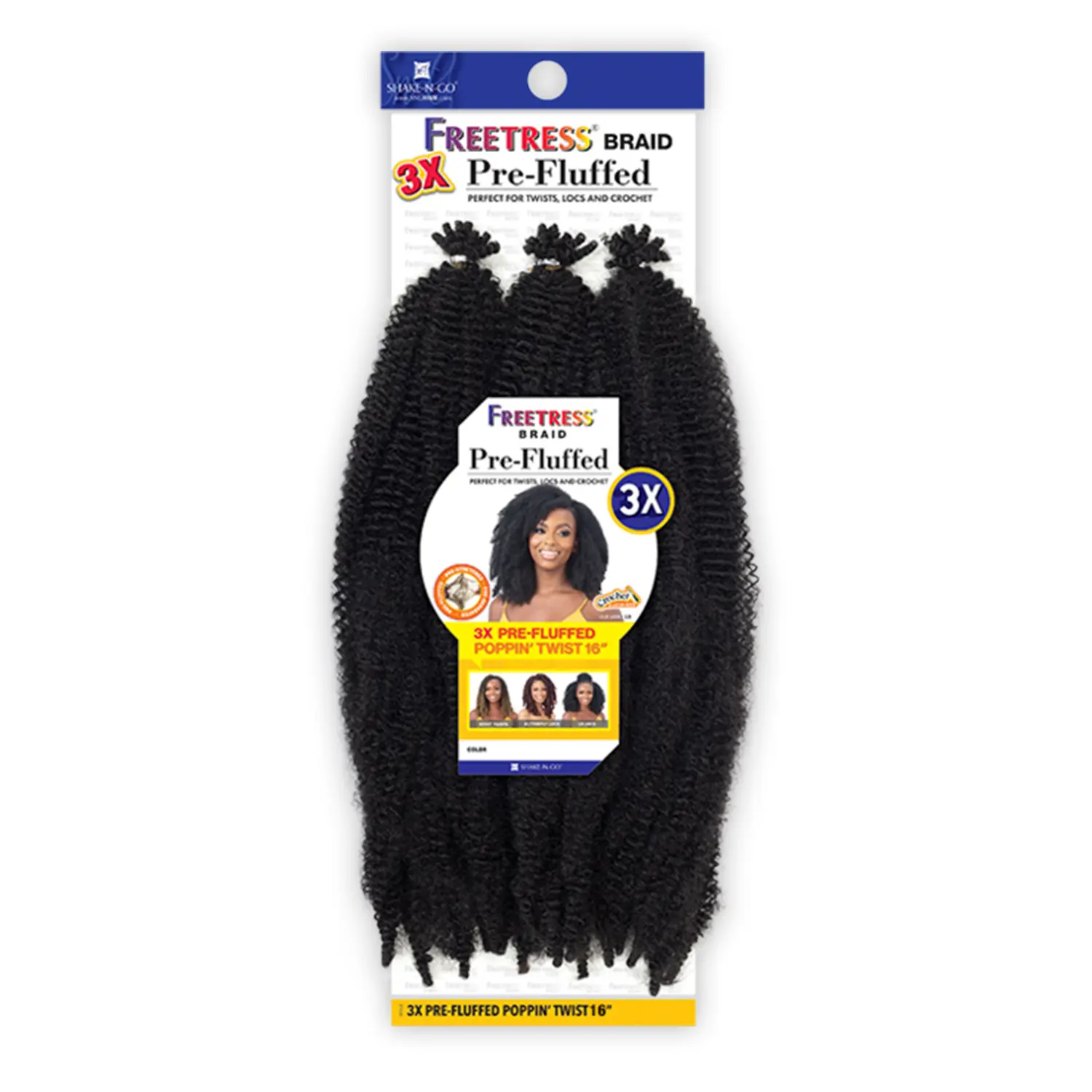 FreeTress Pre-Braided Wig - 3X Pre-Fluffed Poppin Twist Crochet Braids, 16" Synthetic Curly Hair Extension, Synthetic Curly Wig, On-The-Go Look, Unisex Wear, Crochet Hair Extensions, Synthetic Hair