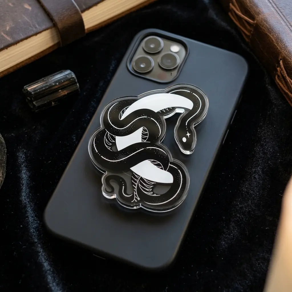 Black Snake Phone Grip, Acrylic Phone Holder Stand, Expandable Grip Compatible with iPhone, Samsung & Most Smartphones