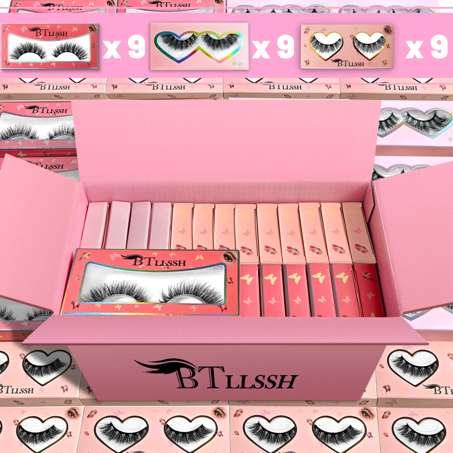 BTLLSSH 3D5D Faux Mink Lashes 3 Styles 100% Handmade Luxurious Lightweight False Eyelashes 27 Pairs Pack for Makeup Cosmetic Youth Daily