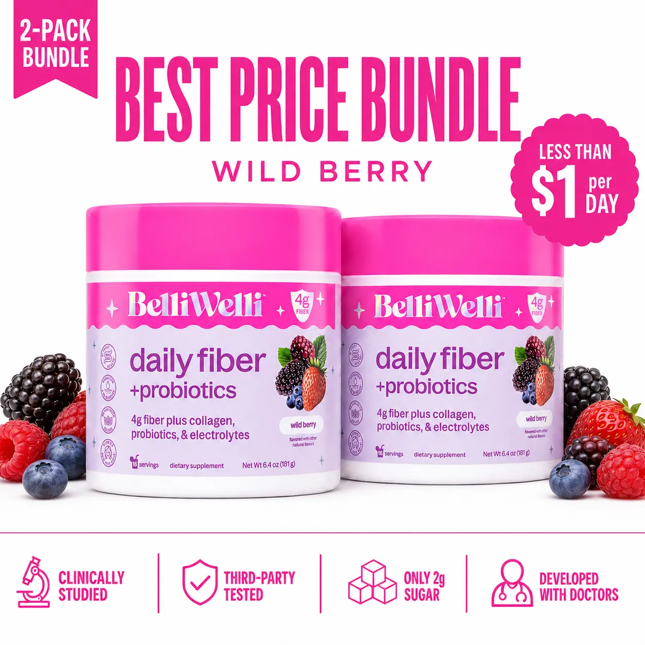 BelliWelli Daily Fiber + Probiotics - Wild Berry