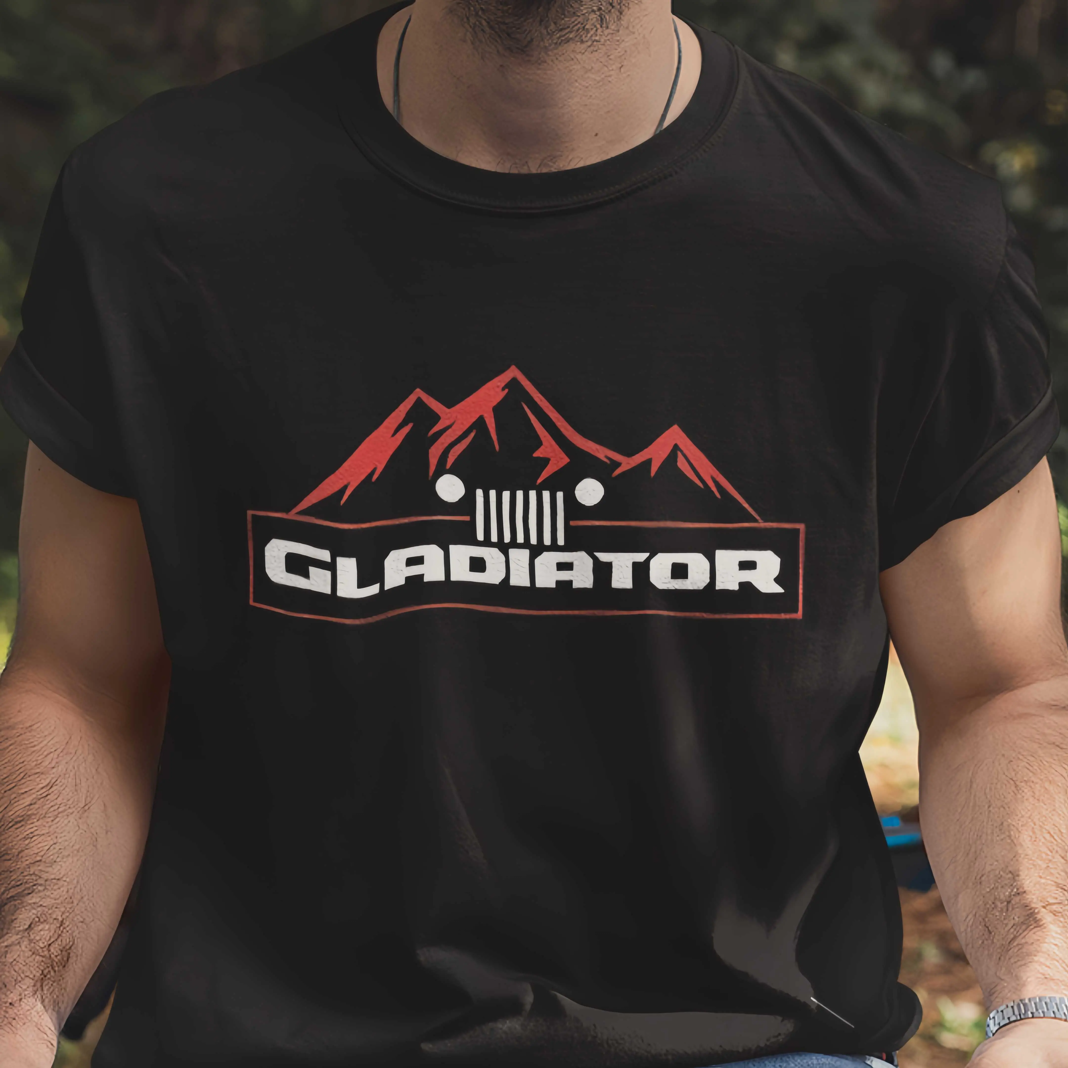 [GLADIATOR] 2025 New Menswear Men's Black Summer 100% Cotton Knit Stretch Short-Sleeve Round Neck Printed Top - Casual, Sweat-Absorbent, Personalized, Versatile, Simple, S-5XL, Streetwear Fabric