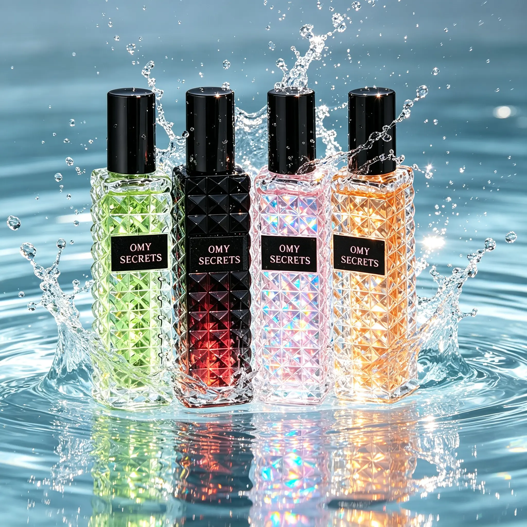 Diamond-Cut Portable Perfume Collection, 4 Signature Shades — Crystal Faceted Bottle Design, Travel-Ready Luxury Mist for Instant Glamour
