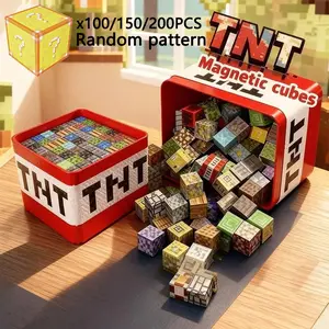 New Magnetic Blocks-200/150/100PCS Random Magnetic Building Blocks Set with Storage Box，Build Mine Magnet World Set,Random  Magnet Blocks Tiles Stacking，STEM Montessori Children Sensory Toys,3+ Years Boys Girls ,Safe Toddler Kids Toys for Birthday Gift