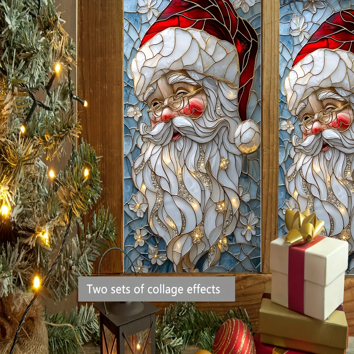 A new large-sized 2D flat Santa Claus window sticker, double-sided visible static glass sticker, suitable for decorating bedrooms, living rooms, and bathroom windows, model D20301-YC, Sticker Decorations
